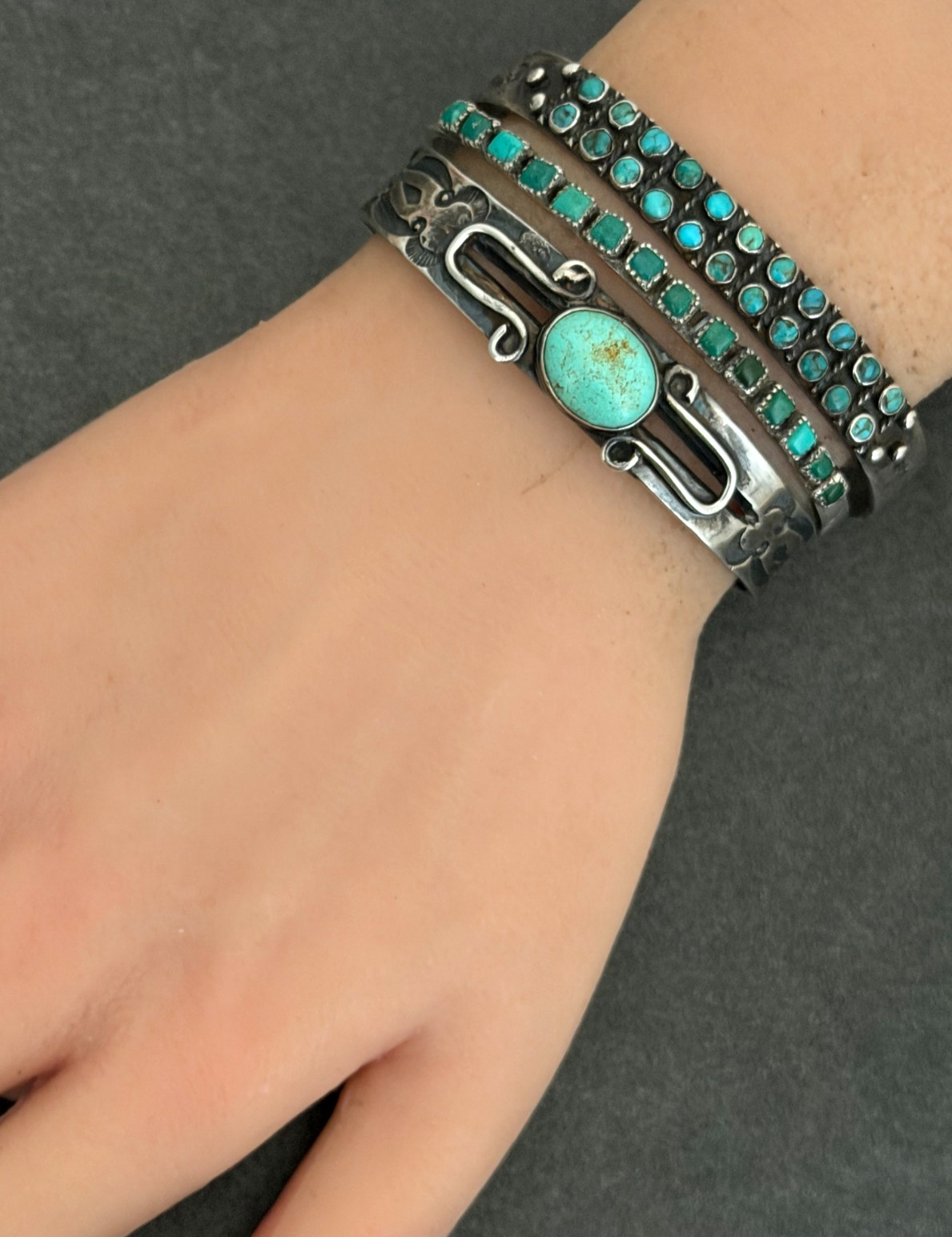 OLD Vintage Native American NAVAJO Turquoise Ingot Silver SMALL Bracelet 6 in
