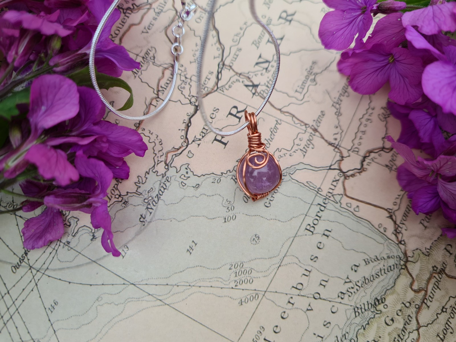 Amethyst mini sphere wrapped pendant