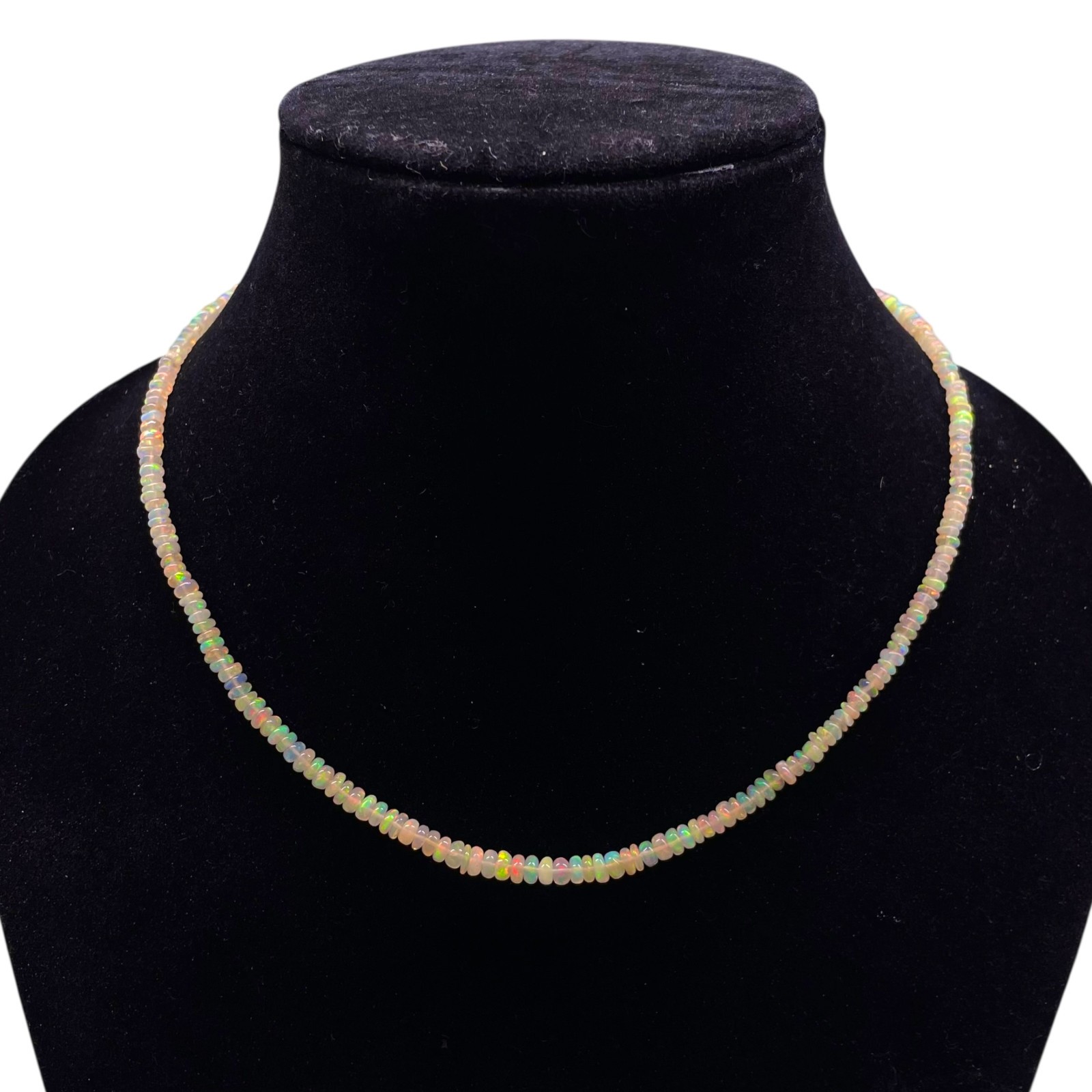 18 Inch Natural Ethiopian Opal Beads Necklace Flashy Cabochon Gems 925 Clasp