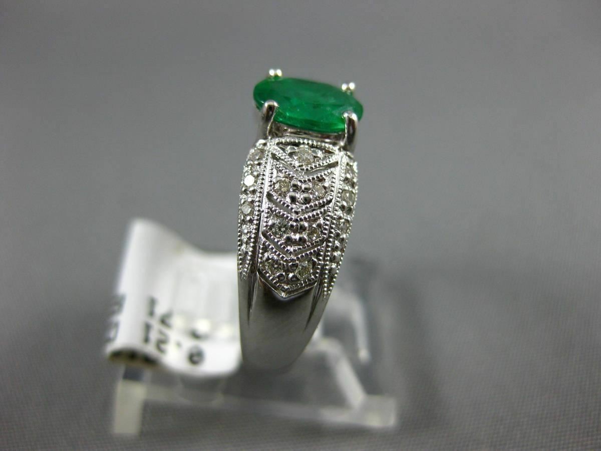 ESTATE .92CT DIAMOND & COLOMBIAN EMERALD 14K WHITE GOLD FILIGREE ENGAGEMENT RING