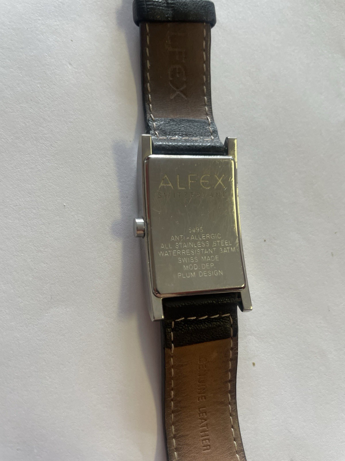 Vintage Alfex RECTANGLE SWISS STAINLESS STEEL MEN’S QUARTZ WATCH “ALFEX” 5495