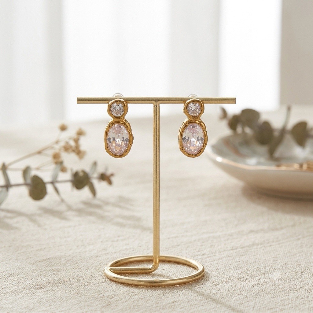 Molten Crystal Gold Earrings Hammered Boho Statement Clear Stud Julie Vos VTG CZ