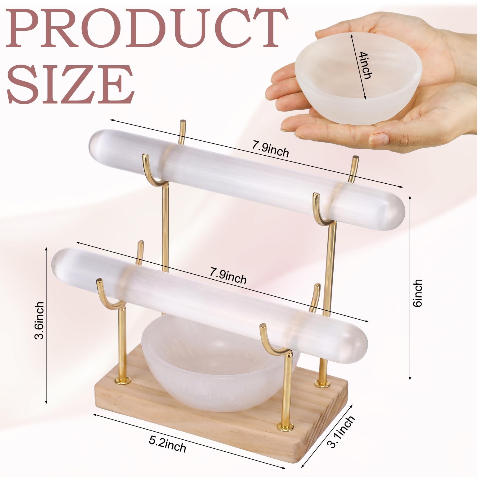2 Tier Selenite Bracelet Holder Display Stand Selenite Crystal Bowl Detachabl…