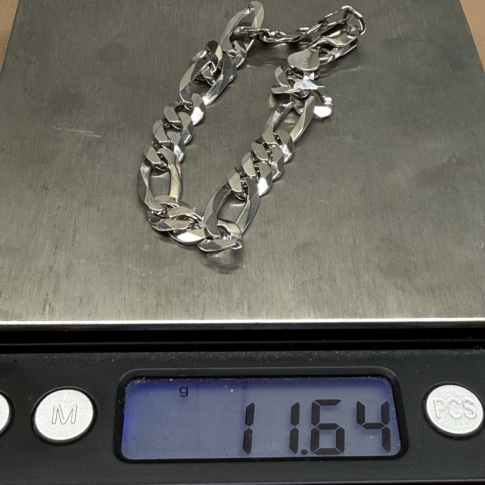 925 Sterling Silver Figaro Flat Link Bracelet Chain 7.75” 7.8mm