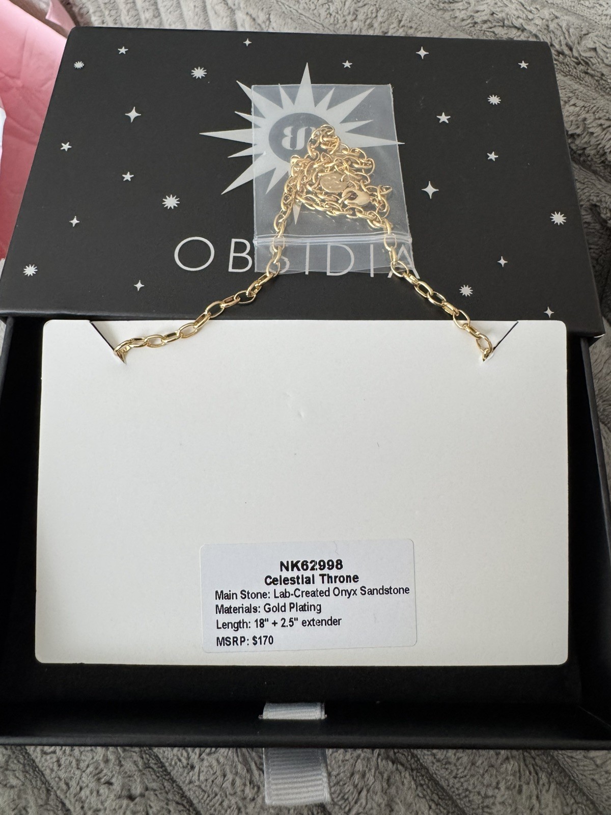 Bomb Party Obsidia “Celestial Throne” Necklace Onyx Sandstone On Gold NK62998 BL