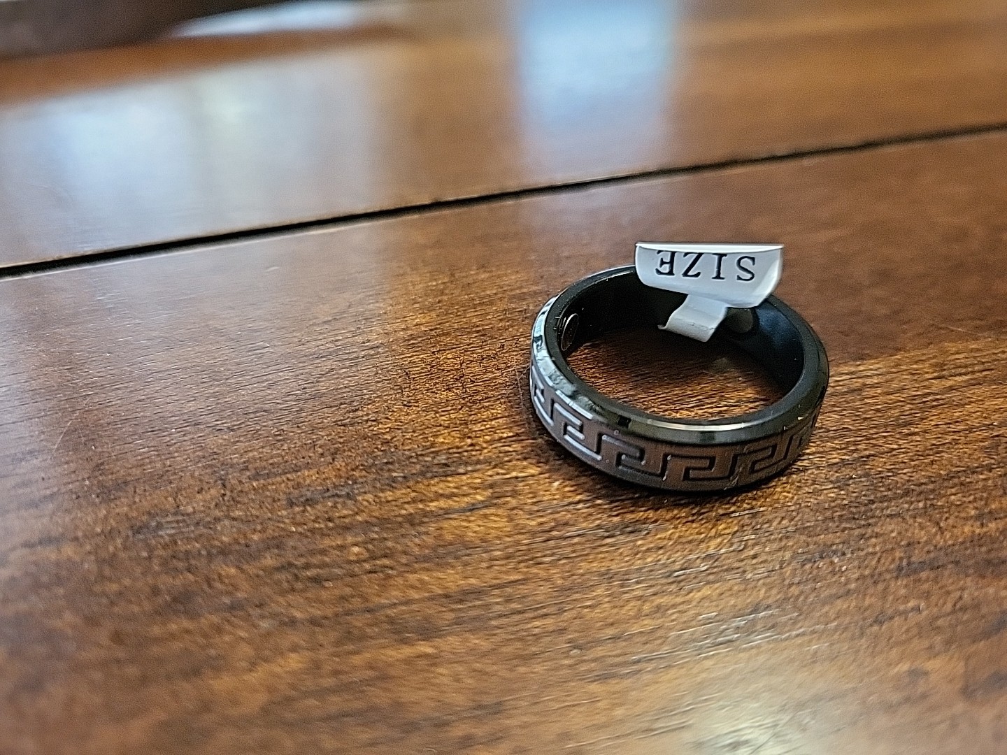 Black & Brushed SilverTone Greek Key Pattern Magnetic Band Ring Sizes 7,12,16,17