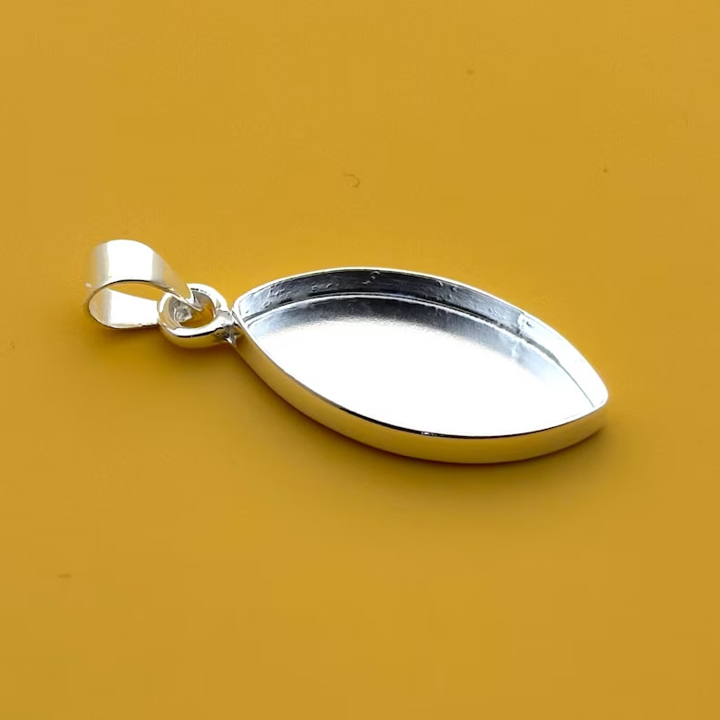 925 Sterling Silver 8x16mm Marquise Pendant Setting Blank Bezel Handmade DIY