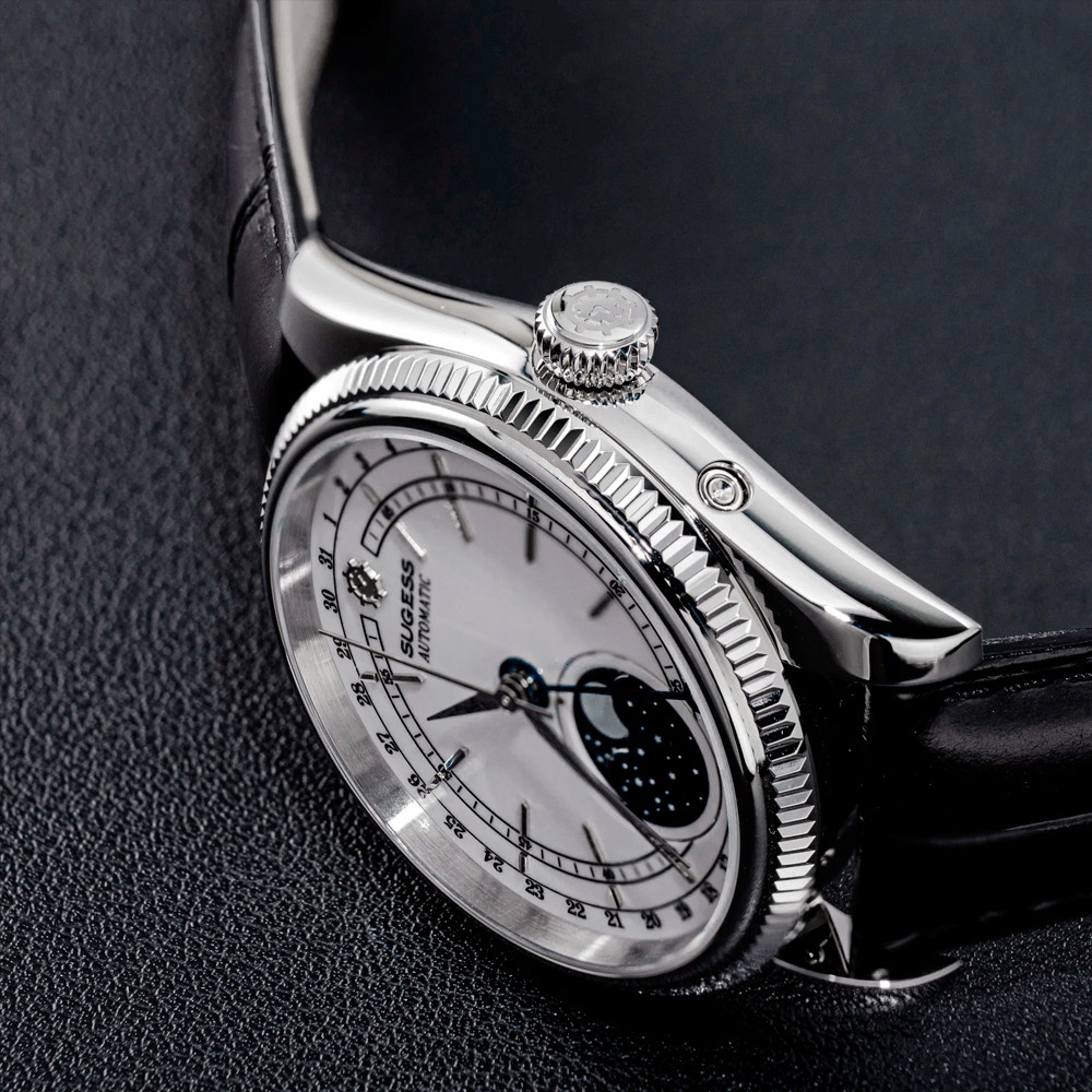 Sugess S452 Automatic Steel Black Leather White Moonphase Men’s Watch