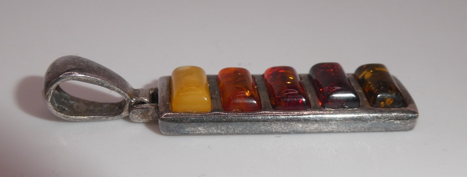 Vintage Sterling Silver Multi Color Amber Pendant Amber Layered Inlay Modernist
