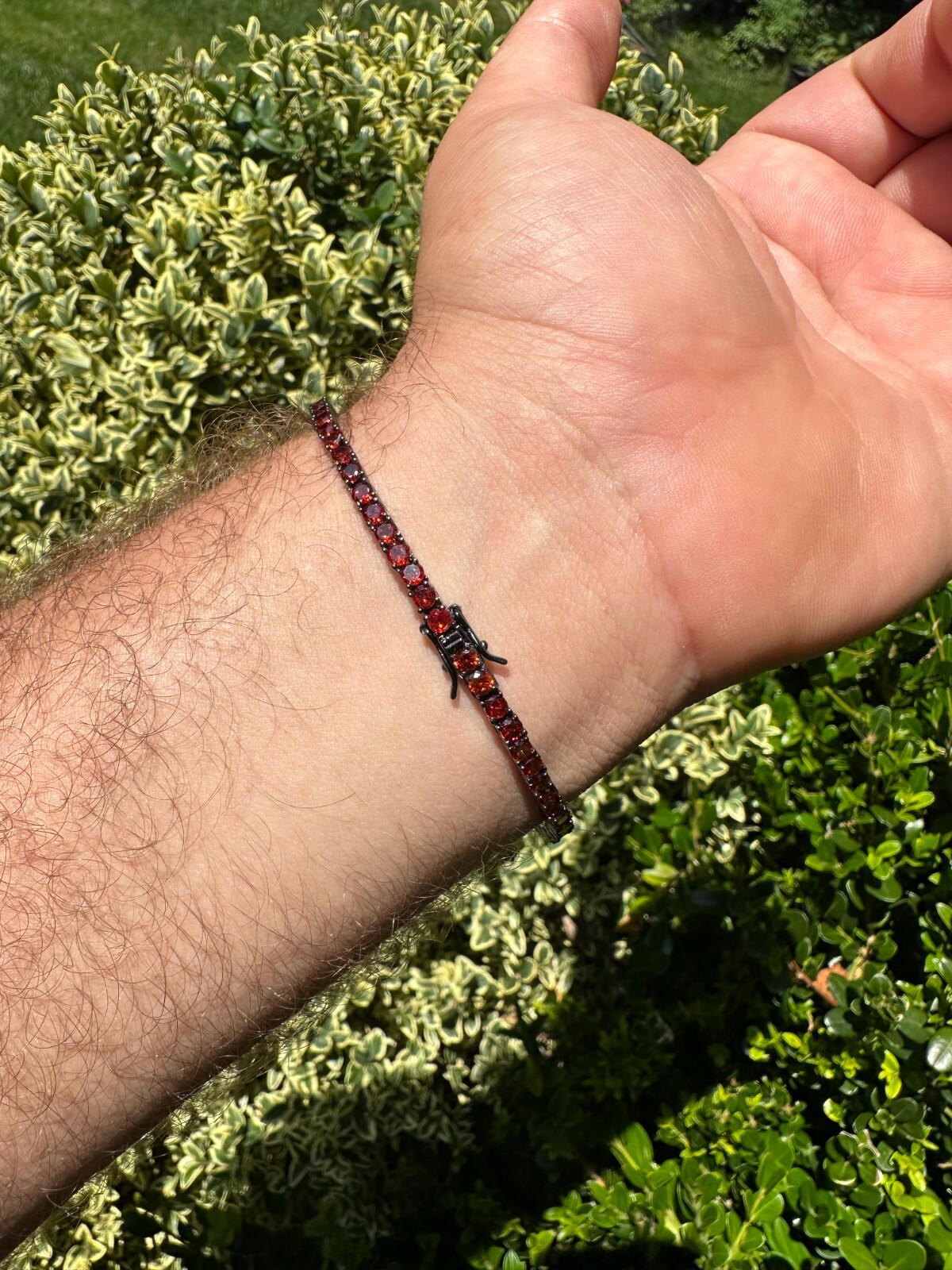 3mm Deep Red CZ Tennis Bracelet Real Iced 925 Sterling Silver Mens Ladies 6-8.5″