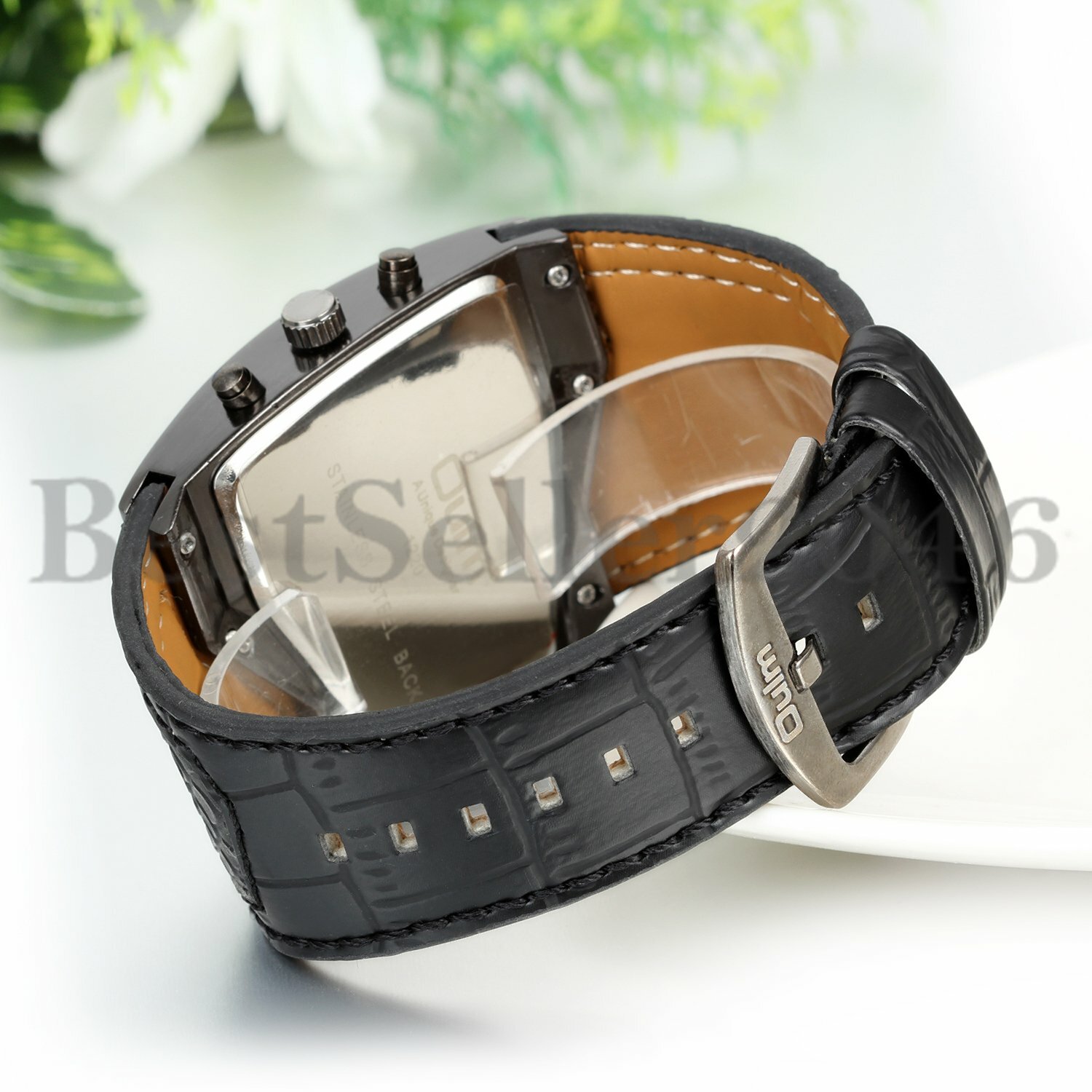 Military Dual Time Zone Irregular Dial Leather Band Men Sport Quartz Wrist Watch