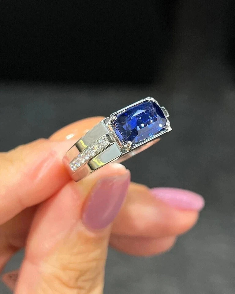 3Ct Cushion Lab-Created Sapphire Diamond Engagement Ring 14K White Gold Plated