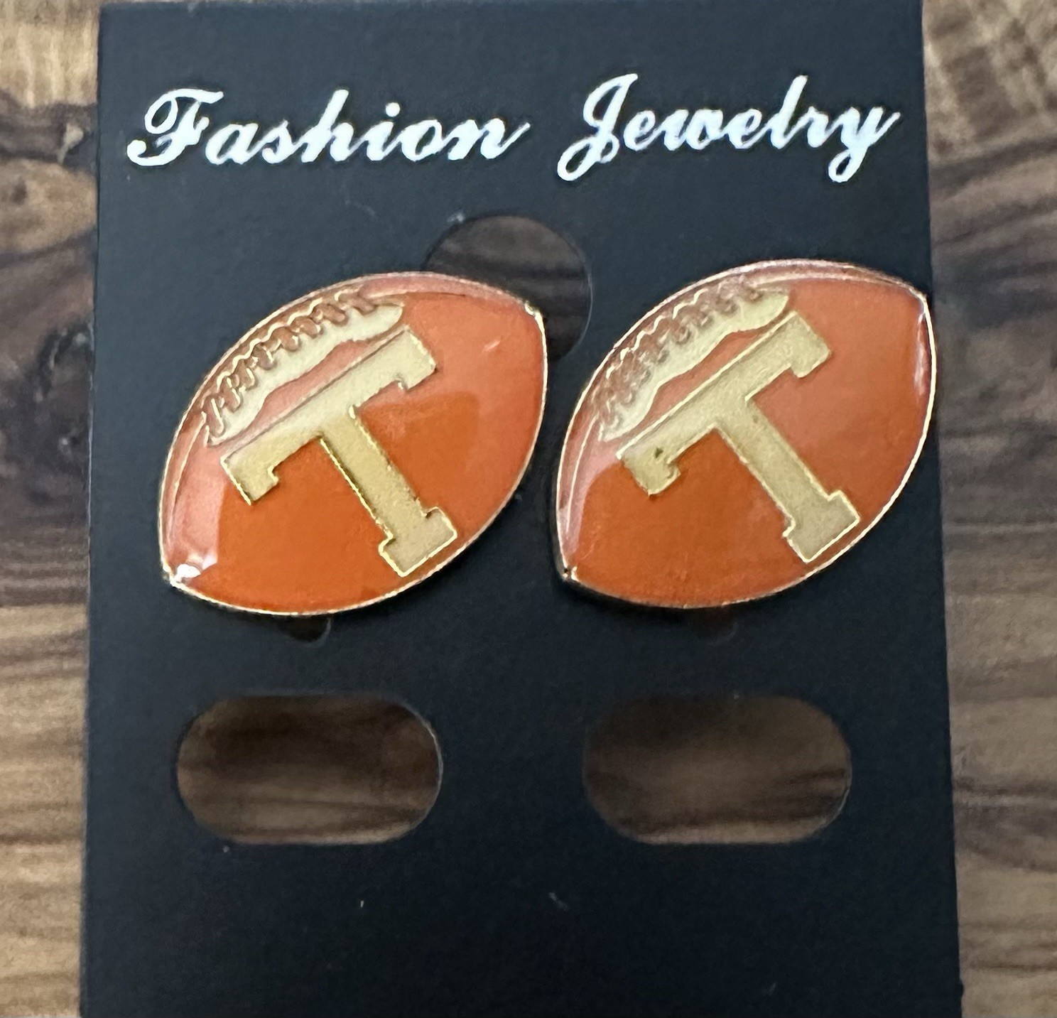 Tennessee T Football Stud Earrings • Orange Logo • Post Back Game Day Style