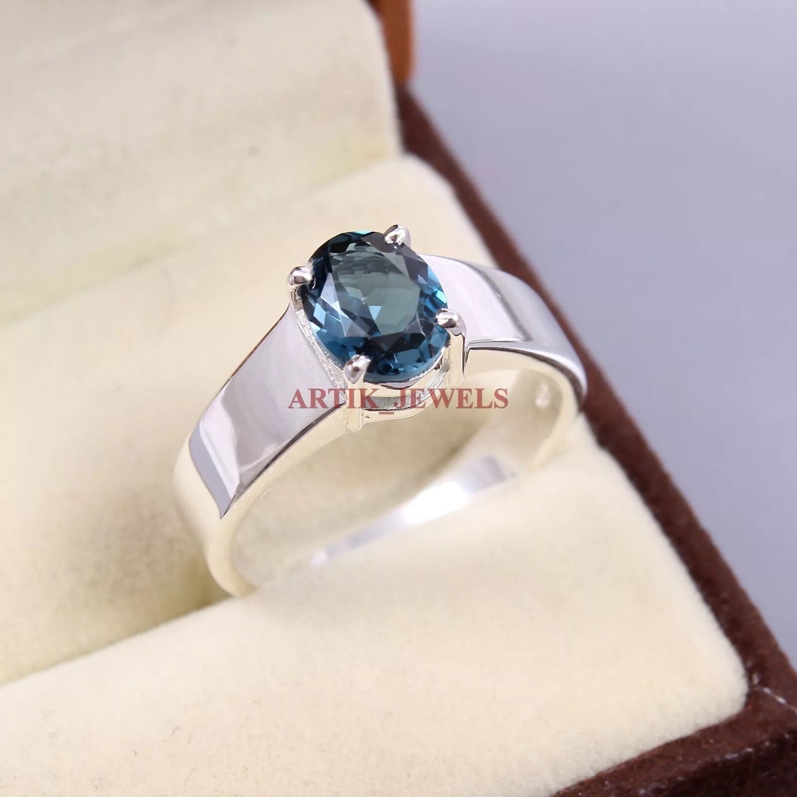 Natural London Blue Topaz Gemstone with 925 Sterling Silver Ring for Women #3372