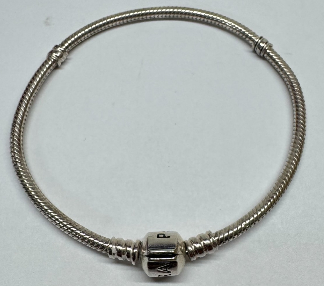 Pandora Ball Clasp Snake Chain Charm Bracelet 7.9″ #590702HV [066GRS]