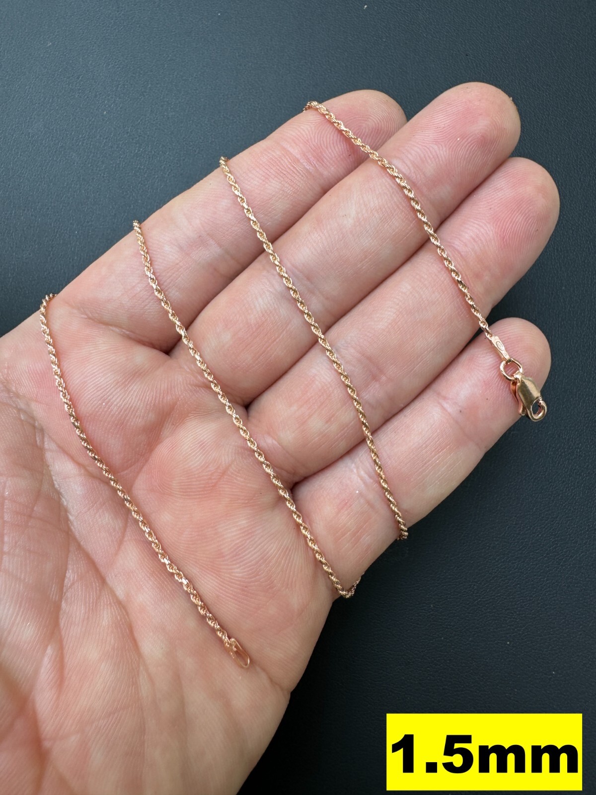 Real 14k Rose Gold Over Solid 925 Silver Rope Chain 1.5-6mm Necklace Mens Ladies