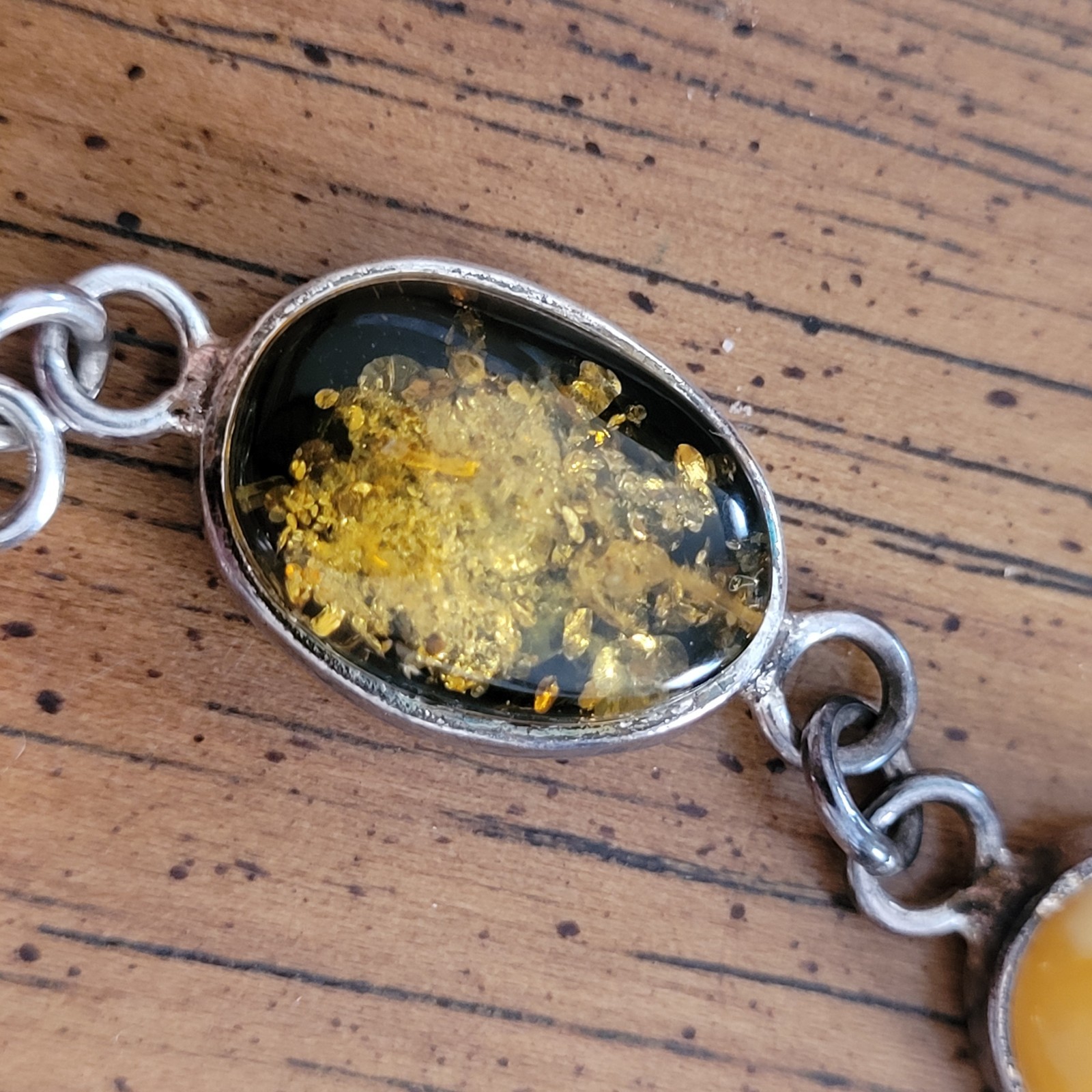 Three color Amber Baltic Amber, green, egg yolk 925 Bracelet