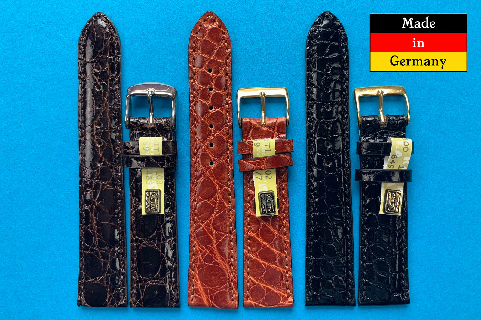 Echt Kroko Uhrenarmband Made in Germany 16,17,18,19,20mm schwarz braun blau / 58