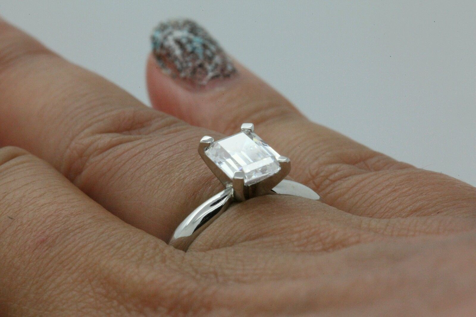 Emerald cut Lab Grown Diamond Wedding Ring 14K White Gold 2 Carat
