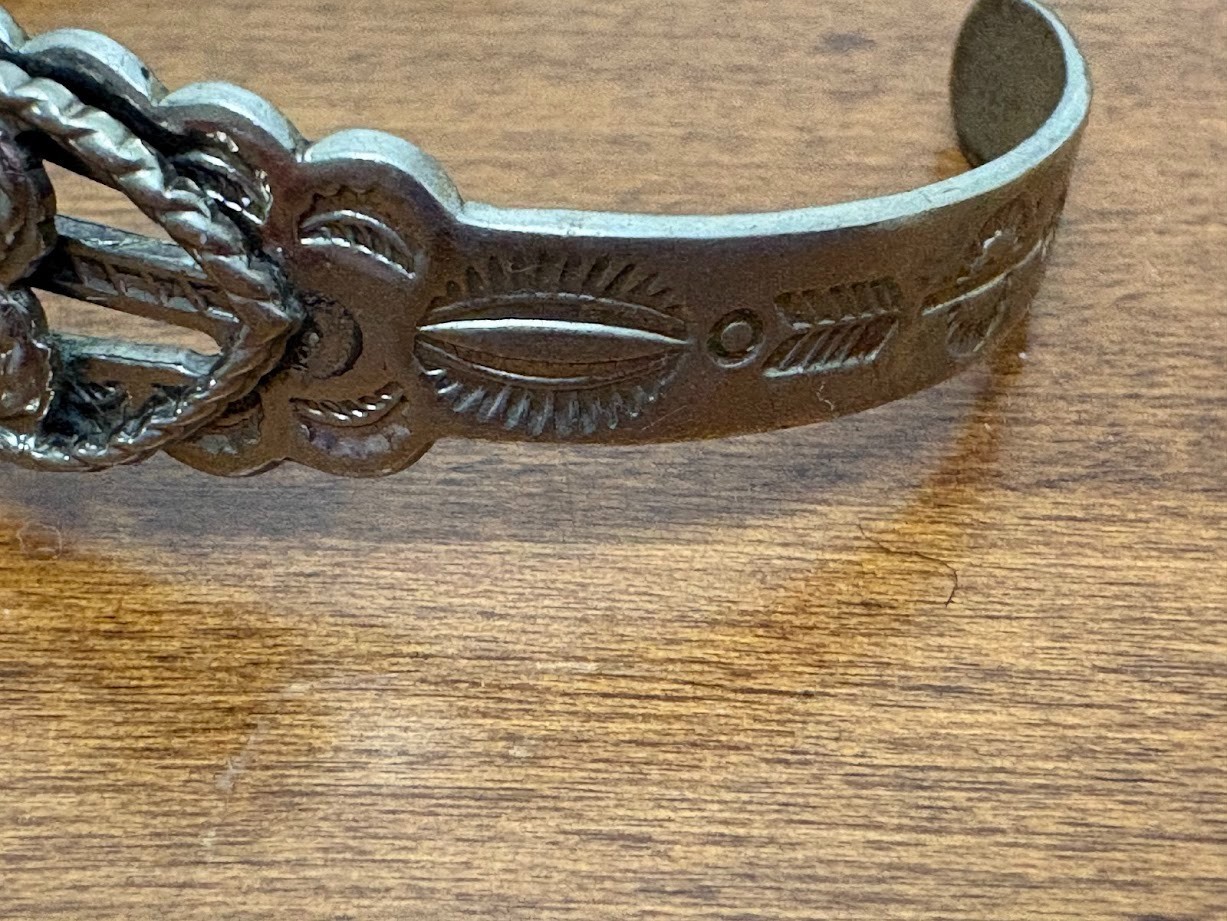 Vintage MidCentury Bell Trading Post Sweetheart Cuff nickle silver turquoise