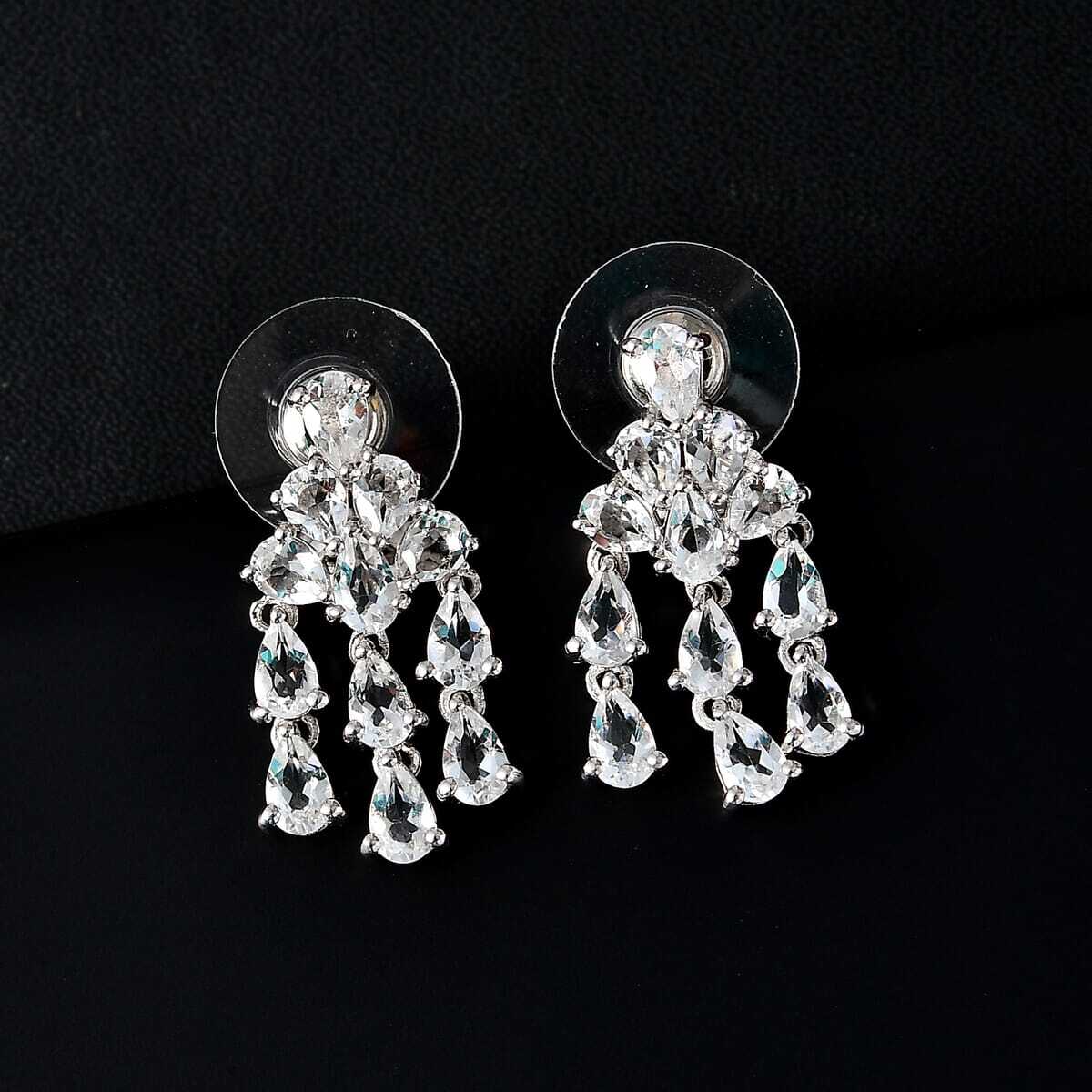 STUNNING!! 3.85ctw Brazilian Petalite Celebrity Earrings Rhodium Plated Sterling