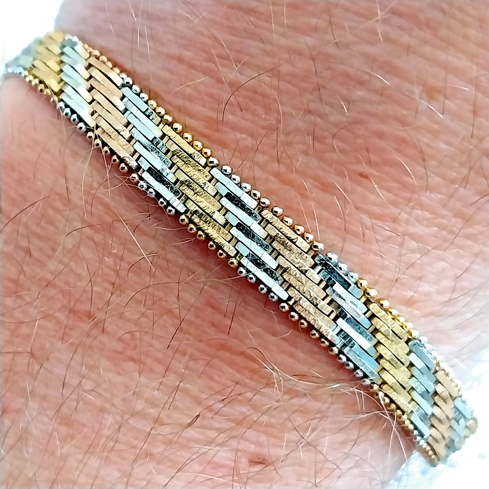 D’Orica Italy 925 Chevron Bracelet Silver Tri-Colour Gold Vermeil 7.5in 16.4G