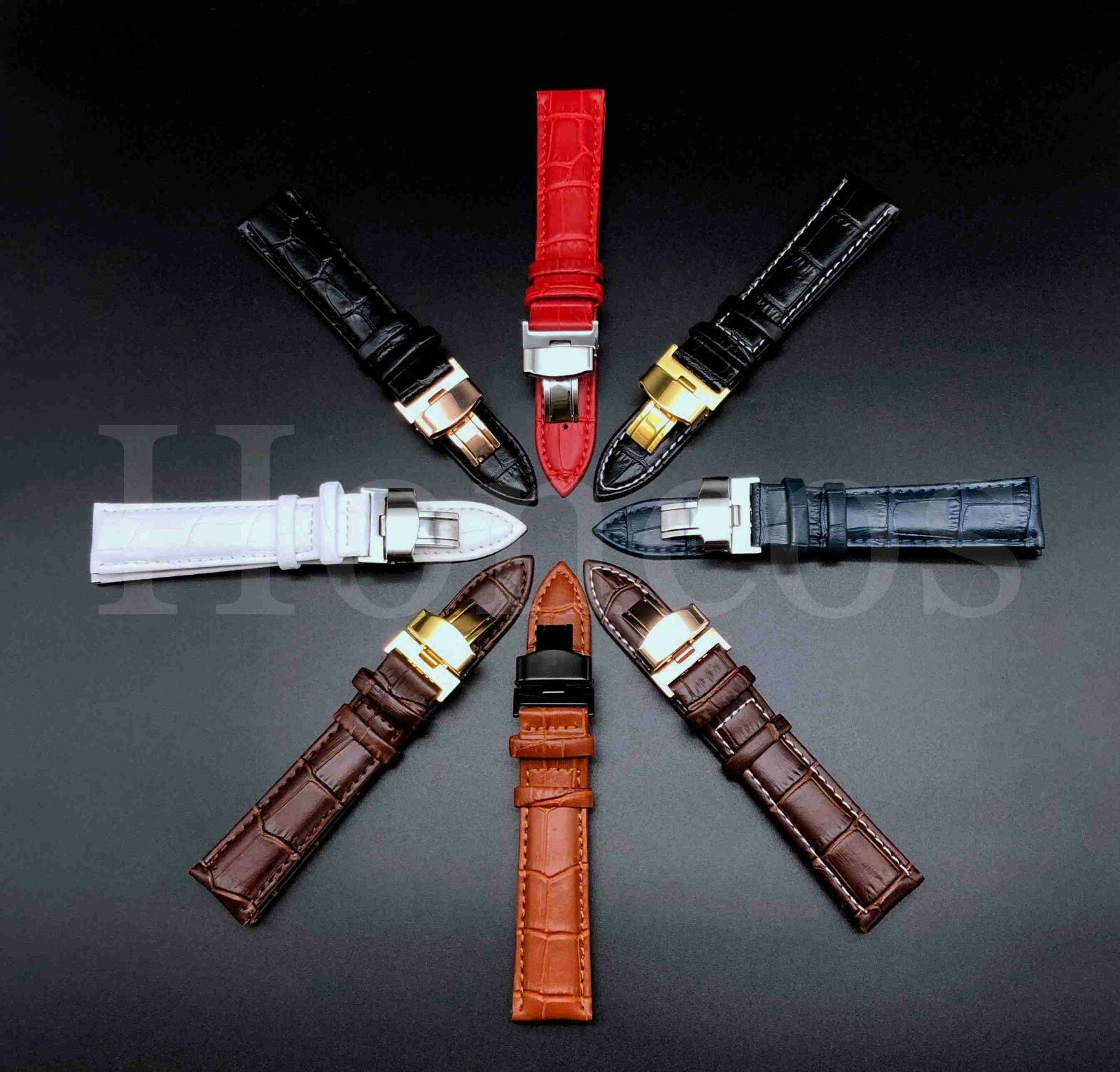 12mm-24mm Genuine Leather Strap Alligator Grain Watch Band With Butterfly Clasp