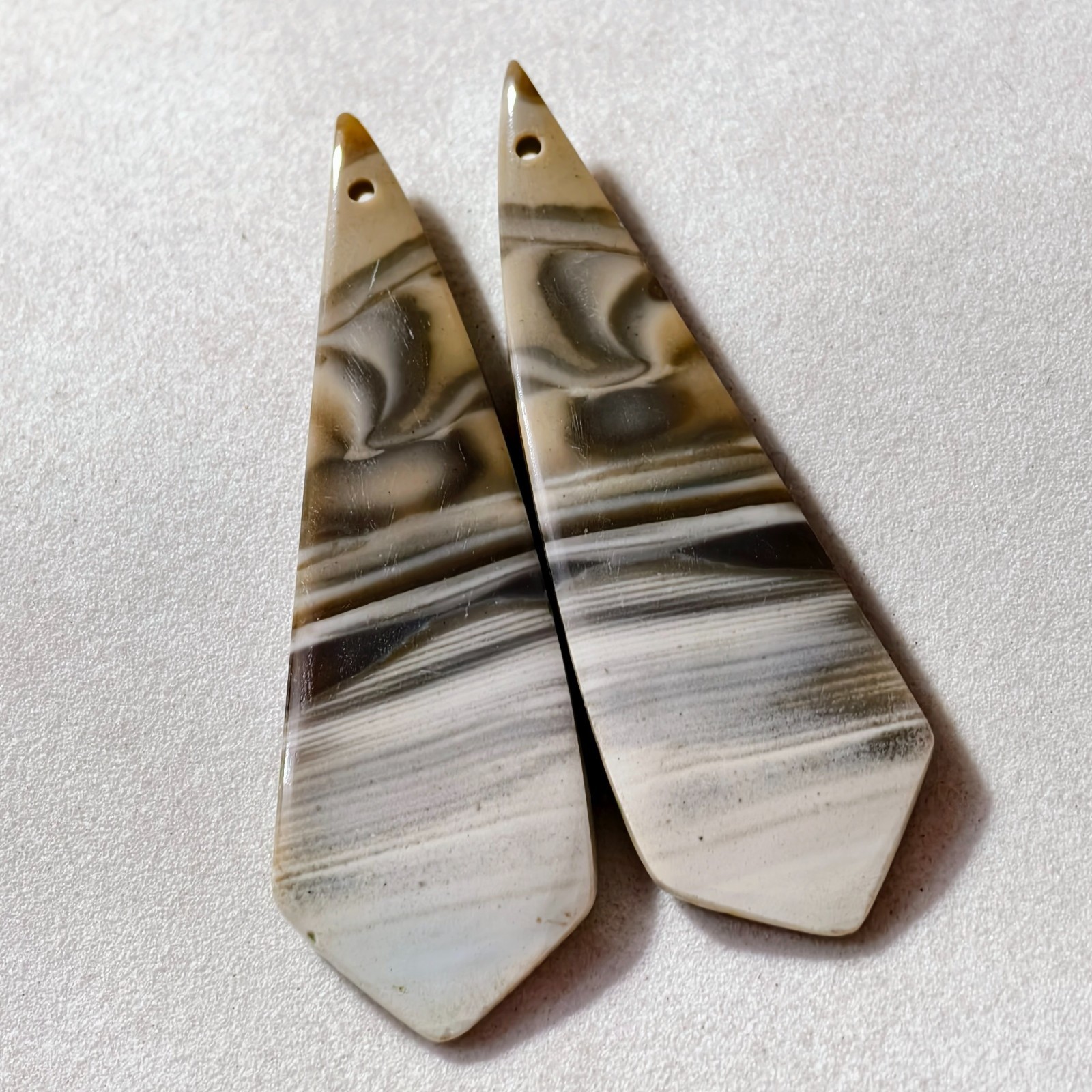 36 Cts Natural Flint Drilled Match Pair Cabochon Gemstone 47 X 15.4 MM