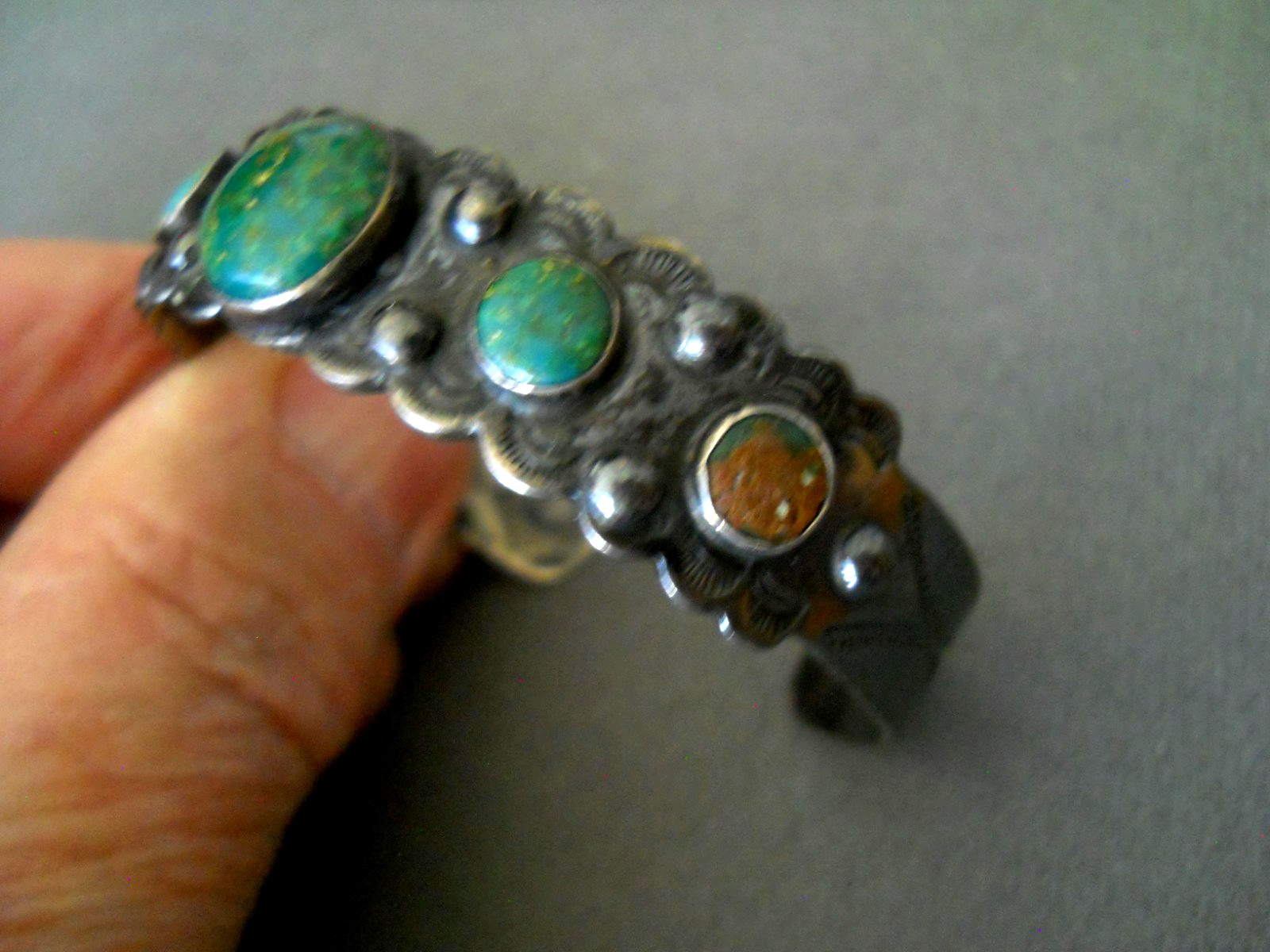 Old Fred Harvey Navajo Cerrillos Turquoise Sterli Silver Cuff Bracelet Stampwork
