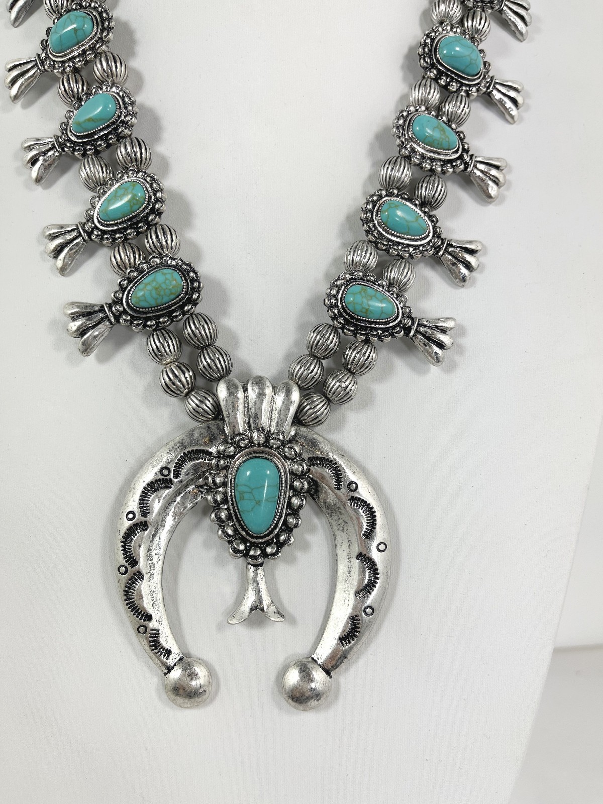 Squash Blossom Naja Pendant Necklace Earrings Set Southwestern Statement Boho