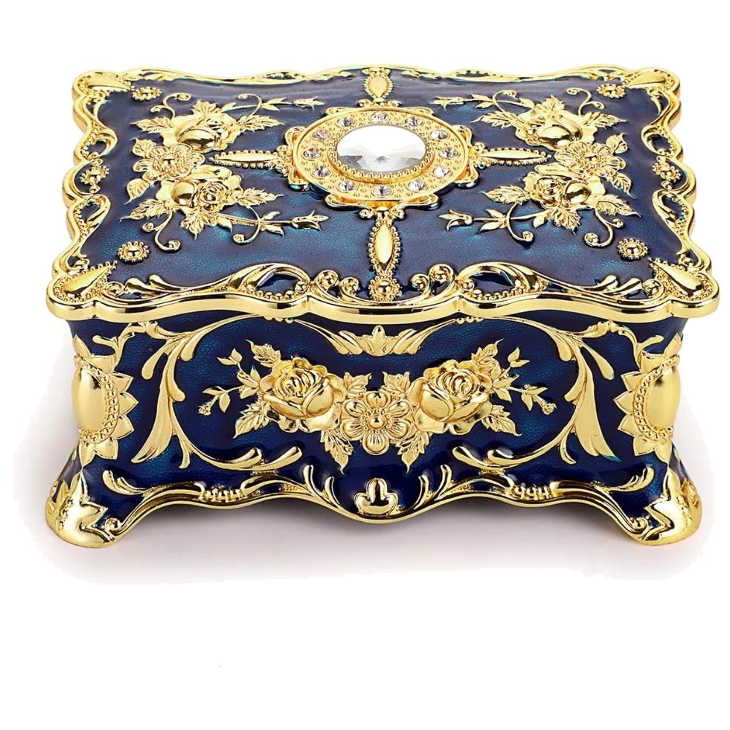 Vintage Blue 2-Layer Jewelry Box | Ornate Trinket Organizer