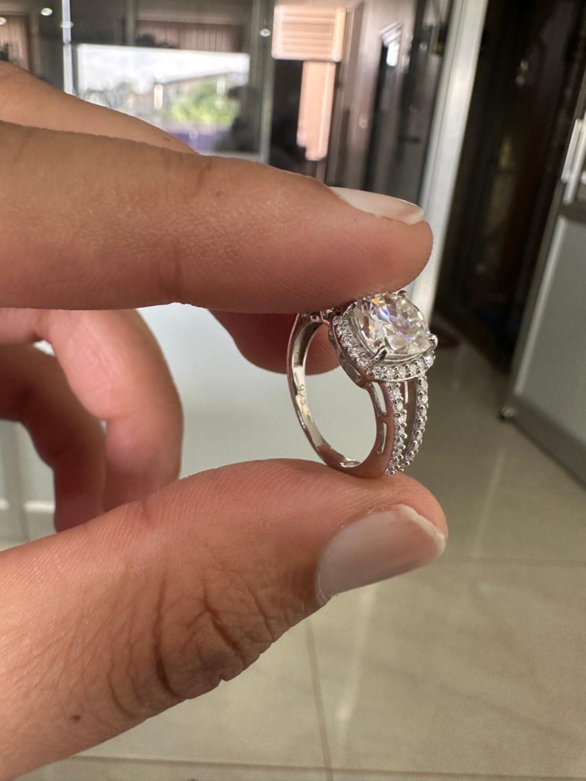 Cushion Moissanite Halo Ring 925 Silver Engagement Ring Bridal Wedding Gift
