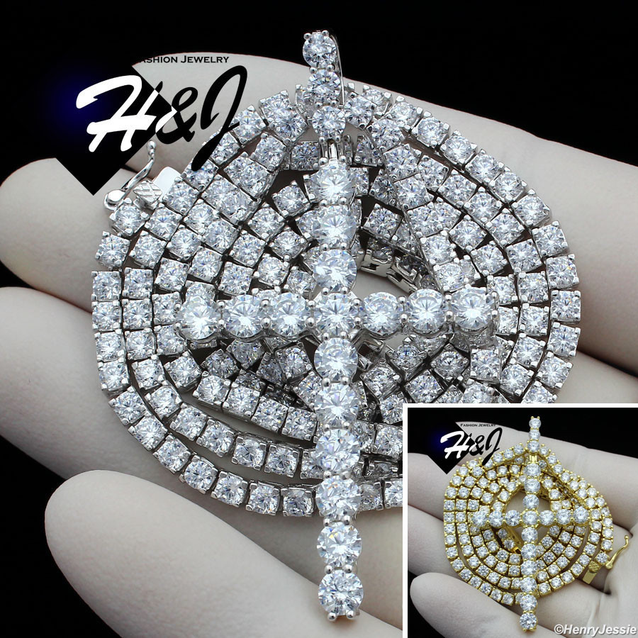 18-30″MEN 925 STERLING SILVER 3MM GOLD PLATED/SILVER CHAIN CZ CROSS PENDANT*P170