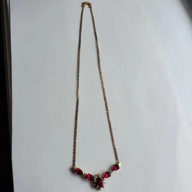 Pear Cut Simulated Red Garnet Women’s Gorgeous Necklace 14K Yellow Gold Plated
