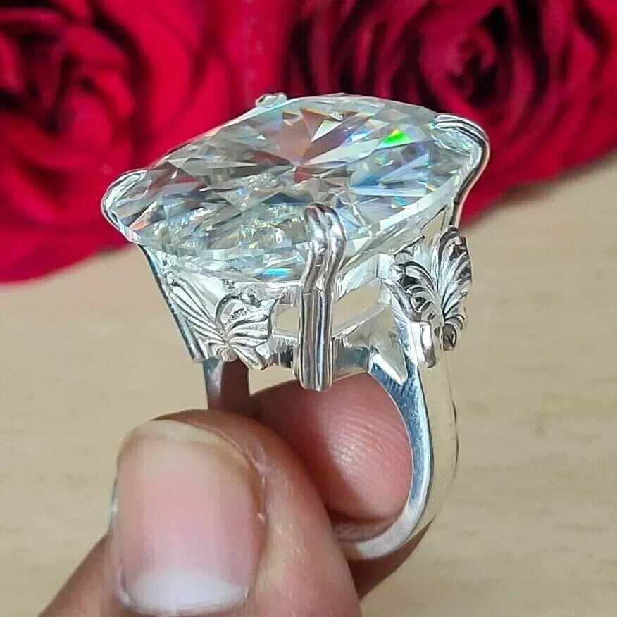 RARE 12.00 Ct Treated Off White Diamond Solitaire Ring In 925 Silver. Certified