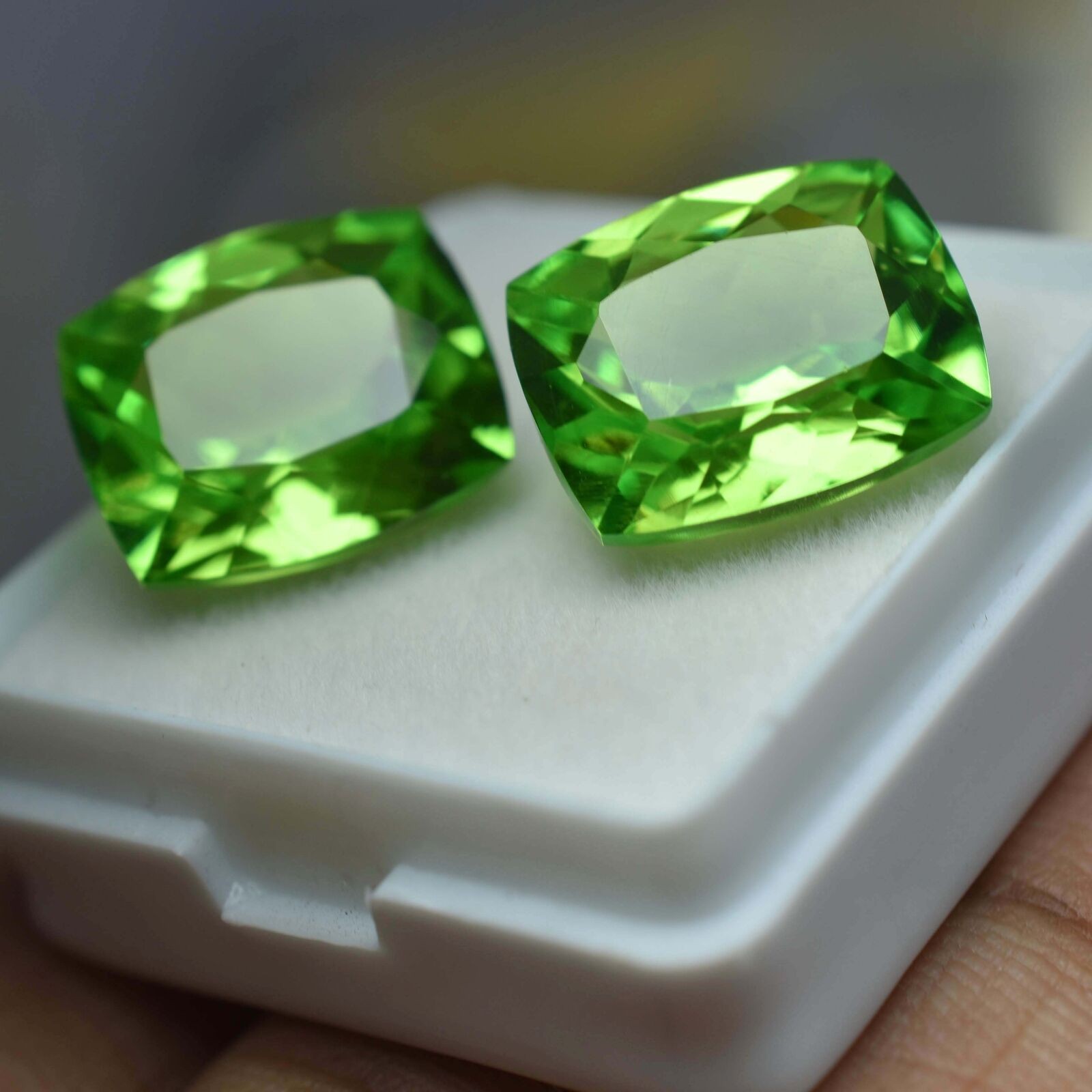17.00 Ct Natural PERIDOT Faceted CERTIFIED Amazing Gems Green CUSHION Cut Pair
