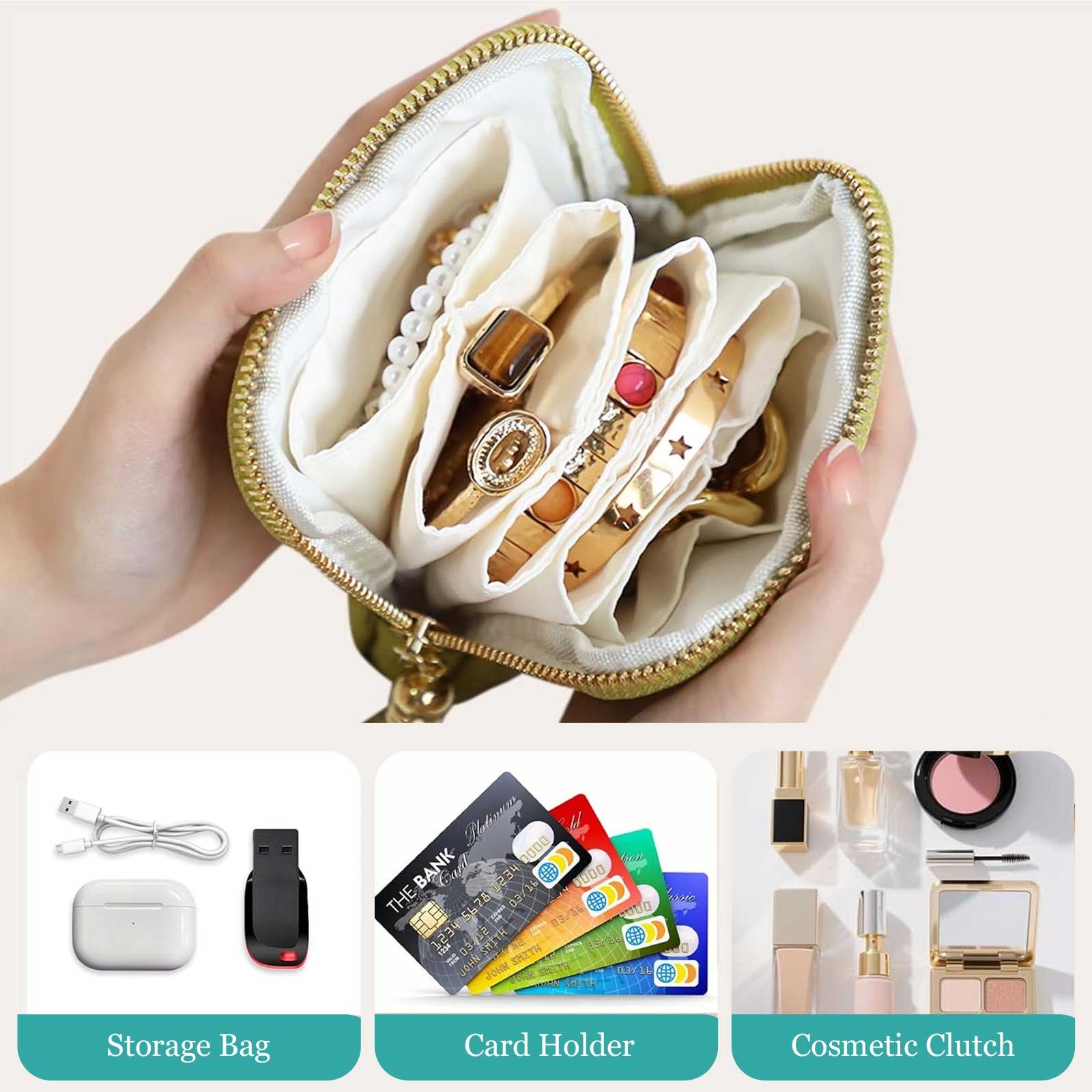 2PCS Travel Jewelry Pouch Zipper Organizer Storage Bag for Rings Necklaces Gift