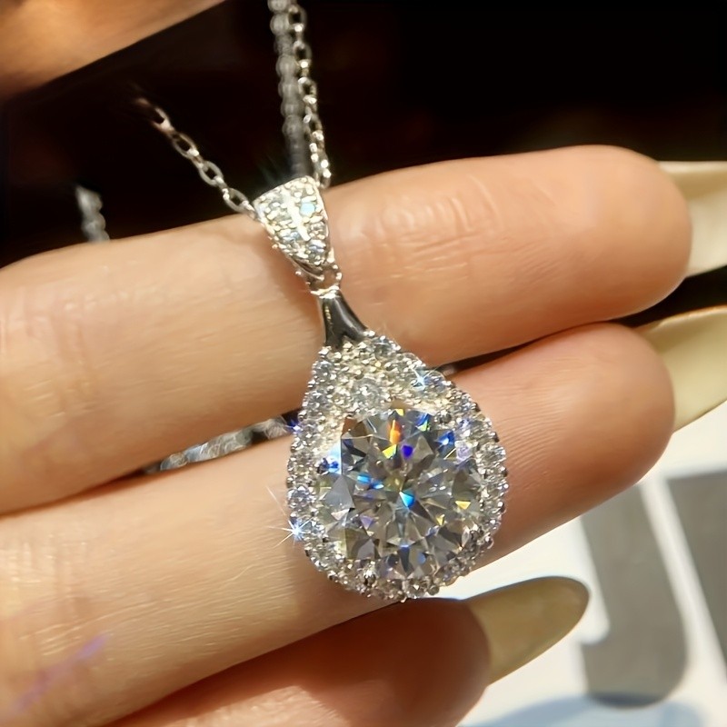 White Golden 5 Carats Moissanite Necklace S925 Silver 45cm+5cm Pendant