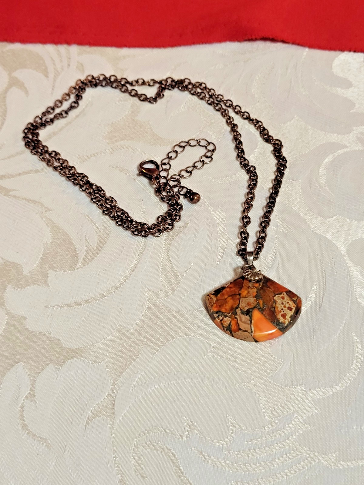 Maligano Jasper Pendant on Copper Chain Necklace 25″ with 3″ Extension