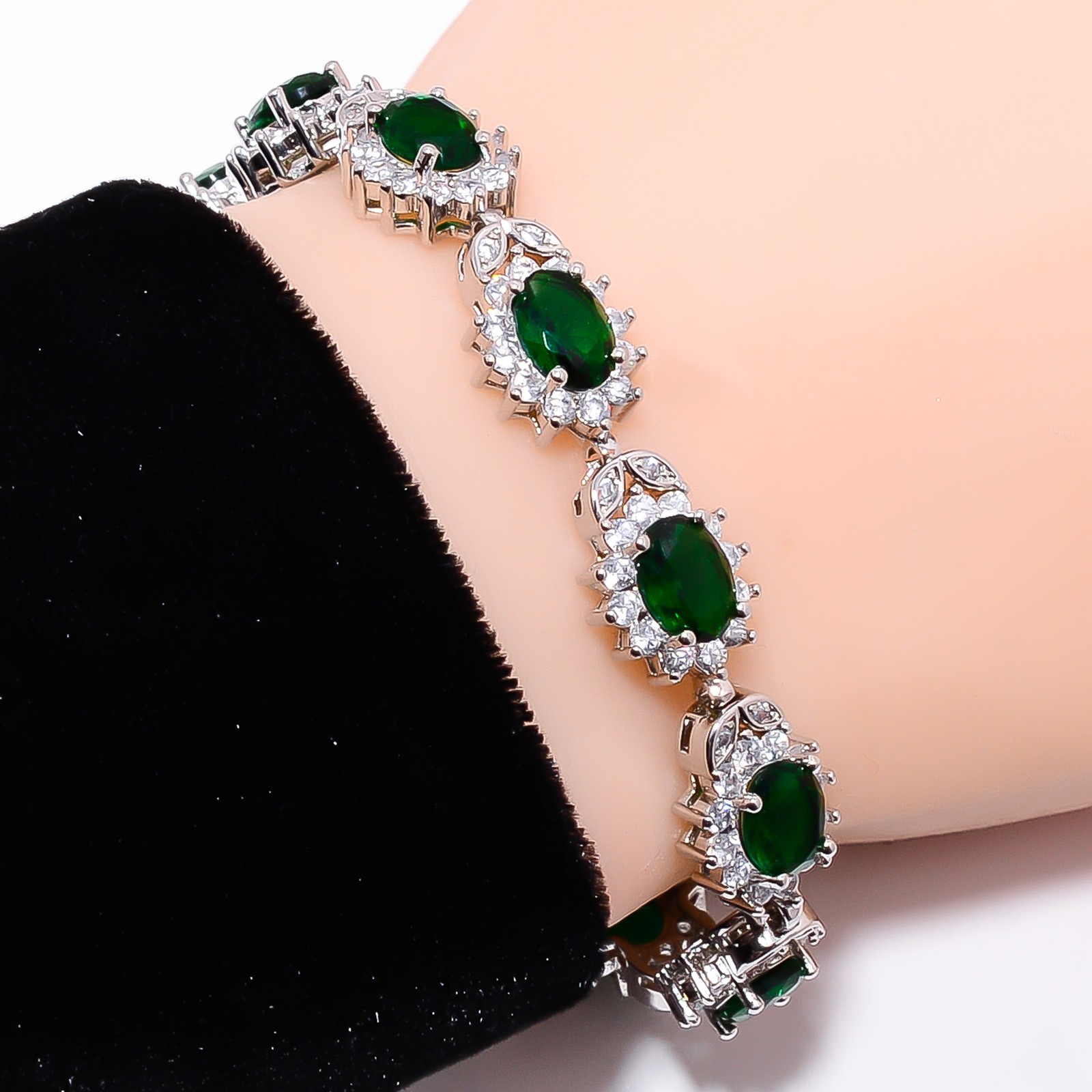 Chrome Diopside, CZ 925 Sterling Silver Adjustable Bracelet 7-8″ B131238