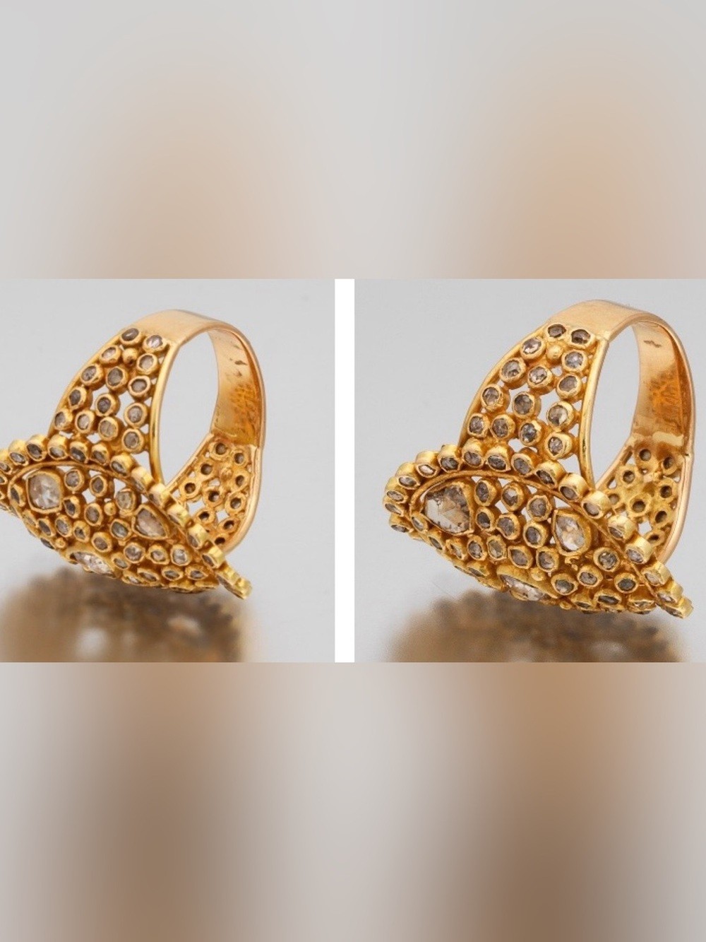 18k Gold Handmade Antique Polki Ring With iIregular Cut Diamonds.