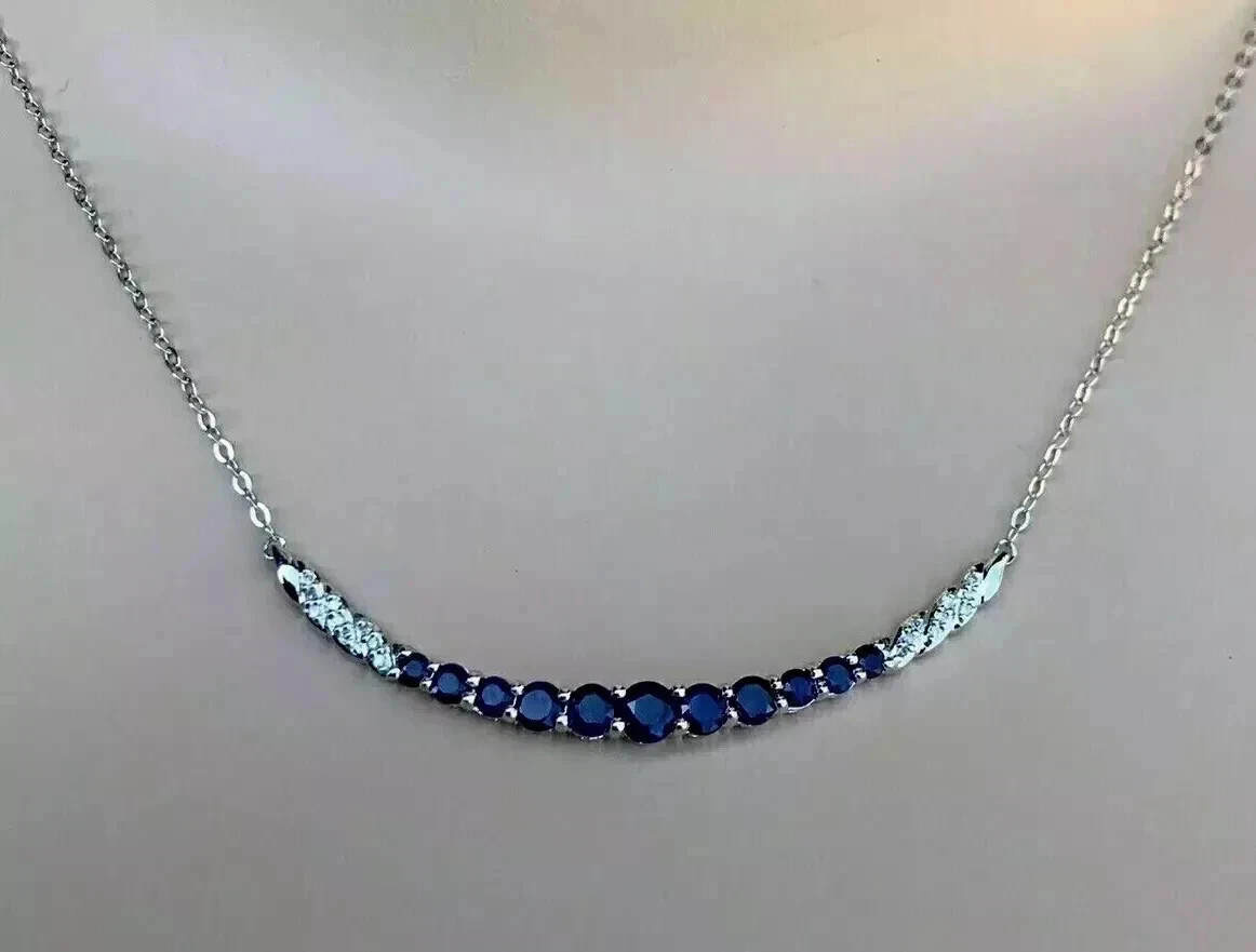 4Ct Round Cut Lab Created Sapphire Women’s Chain Necklace 14K White Gold Plated