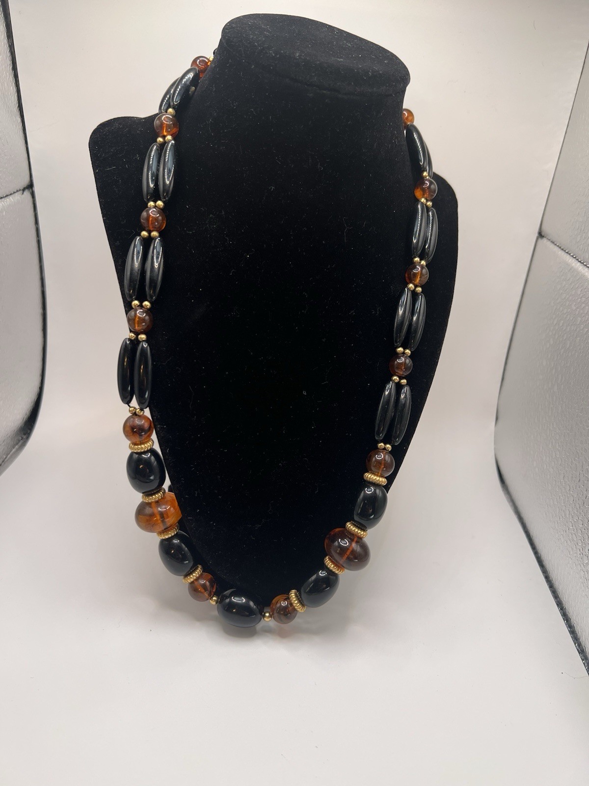Three Bracelets- Silver (Garnett), Men’s Link, Black And Brown Acrylic Necklace