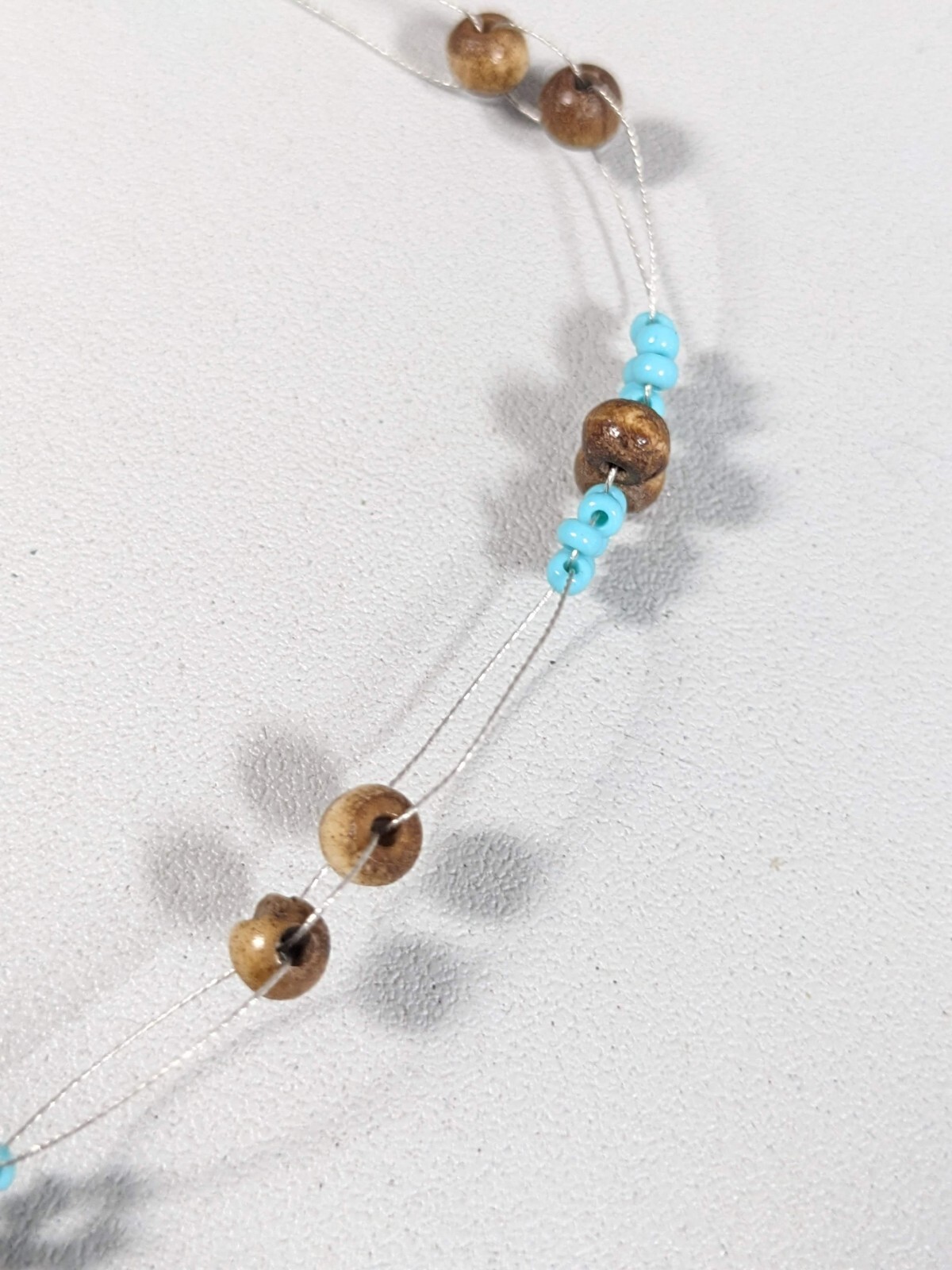 Robert Rose Silver Tone Brown Wood Green Blue Glass Bead Choker Necklace 15 inch
