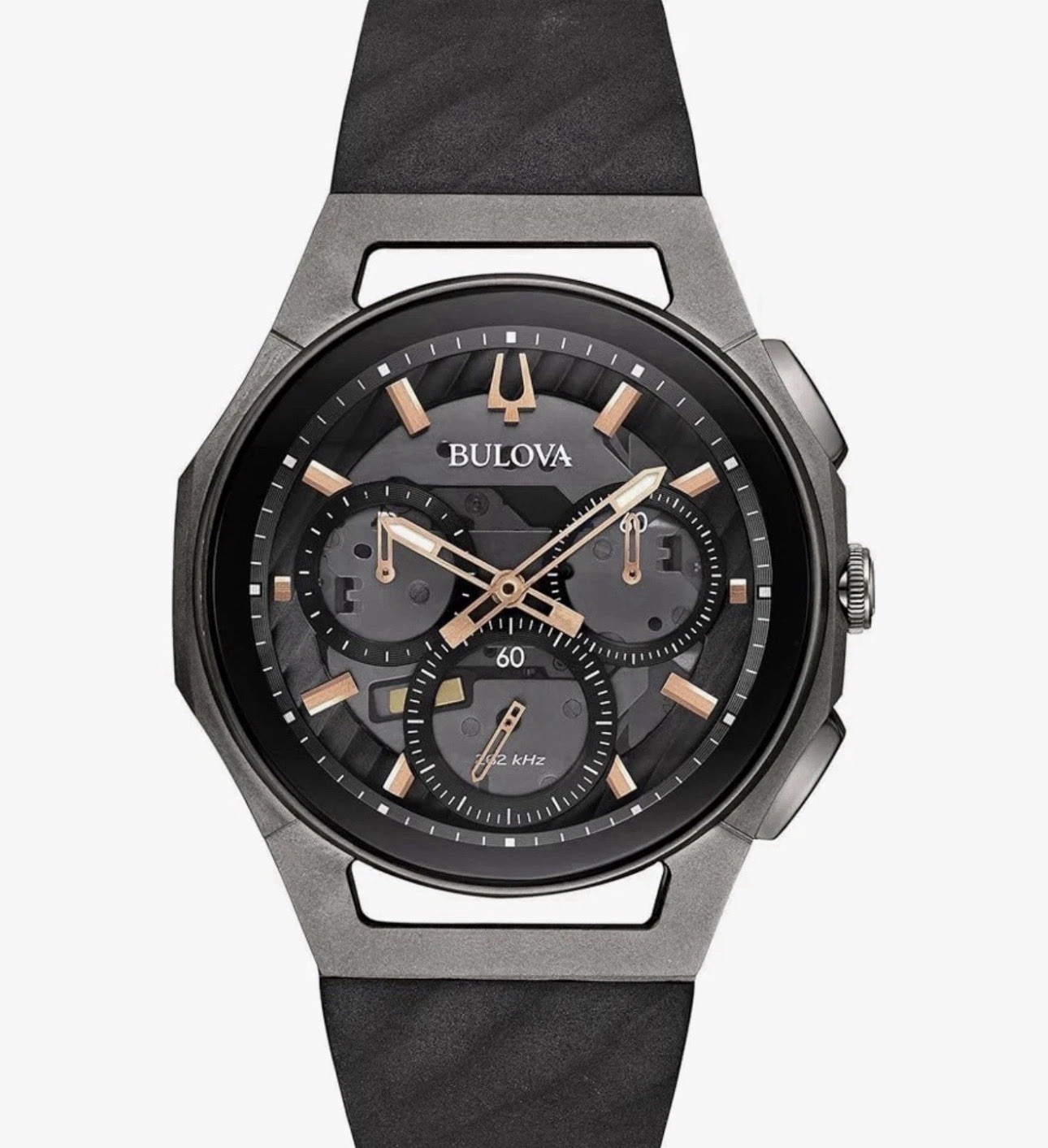 Bulova CURV Titanium/Stainless Black Rubber Strap Men’s Chronograph Watch-98A162