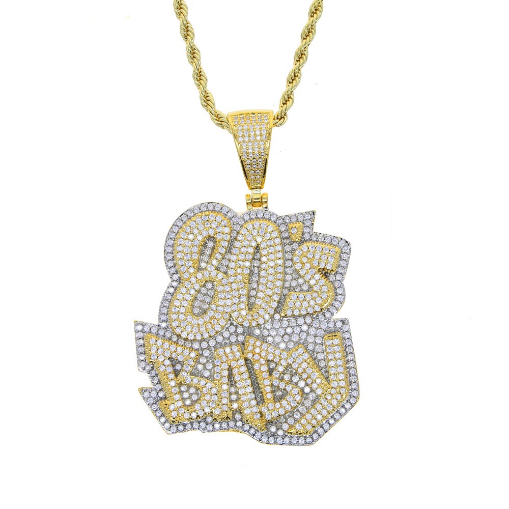 Hip Hop Letter Pendant Necklace Gold Filled Zircon Lucky Rapper Accessories Gift