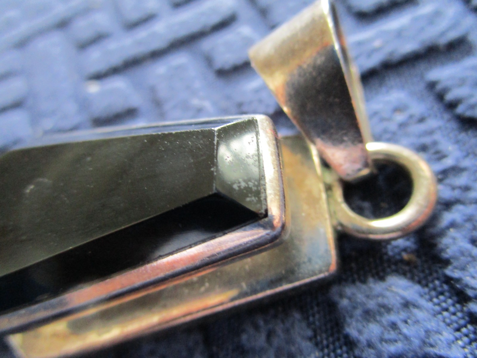 VTG Mexico Sterling 925 Onyx Pendant 42 gms Pentagon Open Raised Pillars 2 Layer