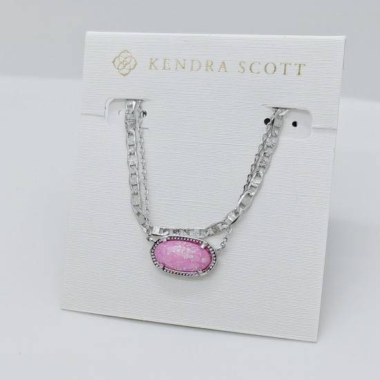 Kendra Scott Elisa Multi Strand Silver Pendant Necklace In Pink Opal