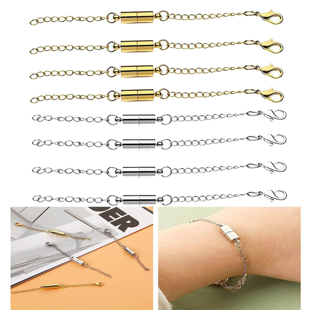 8Pcs 2Colors Magnetic Necklace Extenders Necklace Clasps w/ Extender Chains Gift