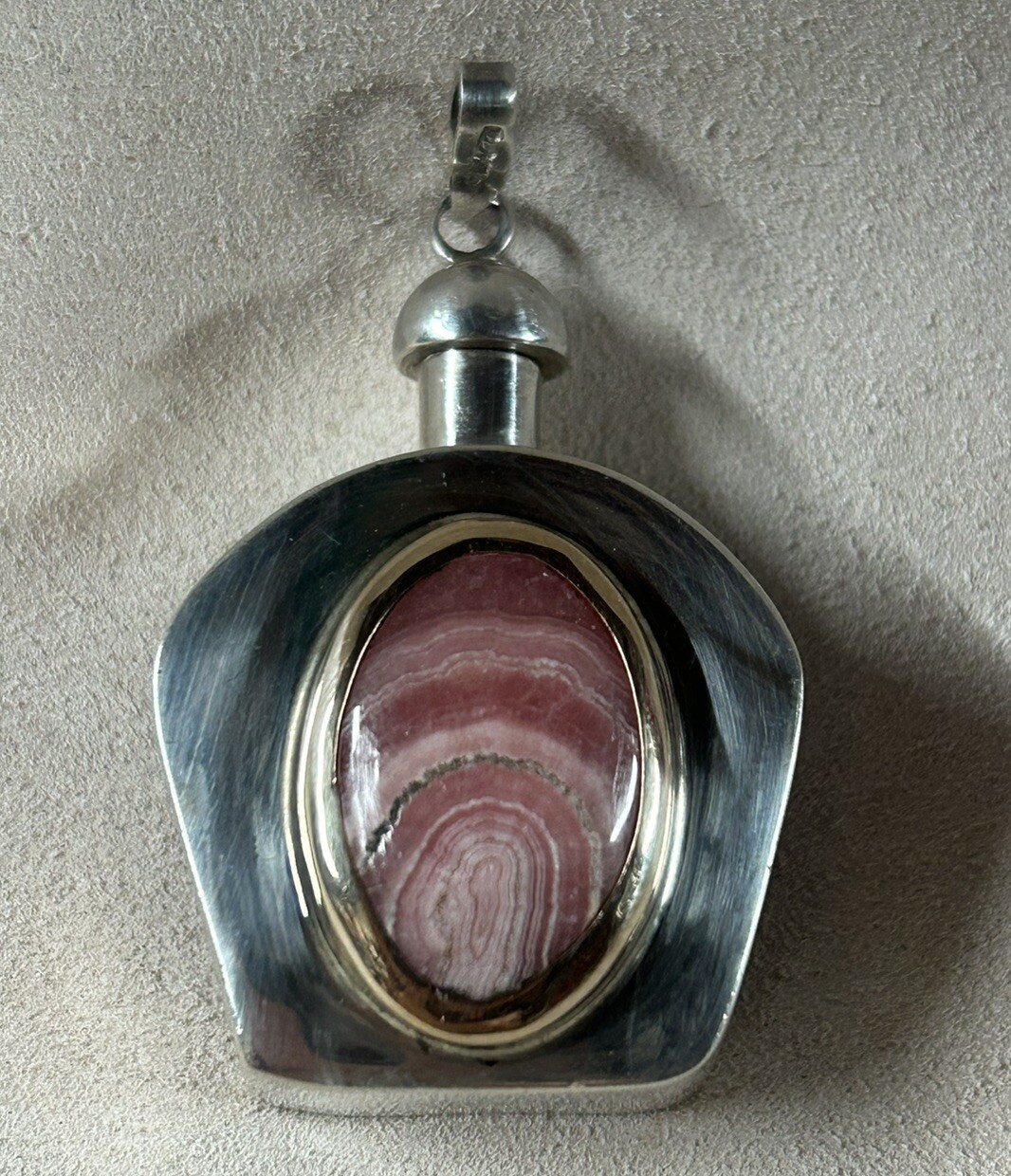 VTG Sterling Silver 14k Gold Rhodochrosite Perfume Bottle Pendant